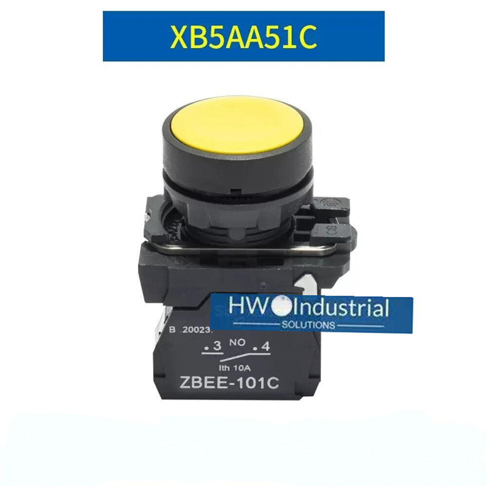 2/Piece Yellow Flat Head Button 22mm XB5AA51C XB5-AA51C Self Reset Switch 1NO