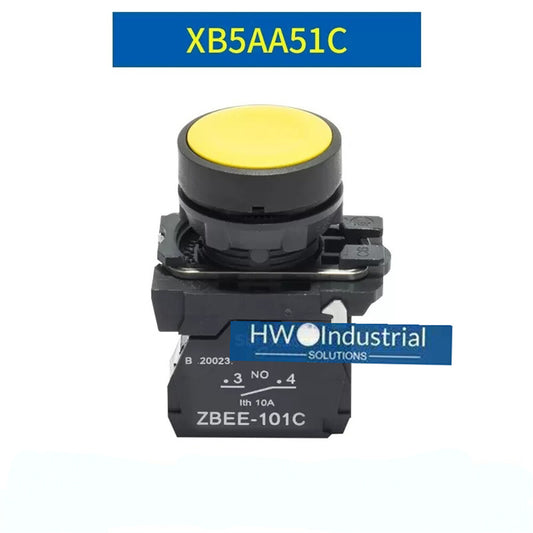 2/Piece Yellow Flat Head Button 22mm XB5AA51C XB5-AA51C Self Reset Switch 1NO