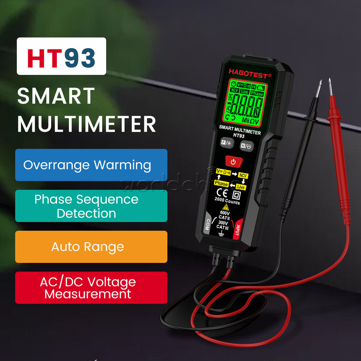 HABOTEST HT93 Digital Multimeter Smart Meter 2000 Counts Volt AC/DC NCV Tester