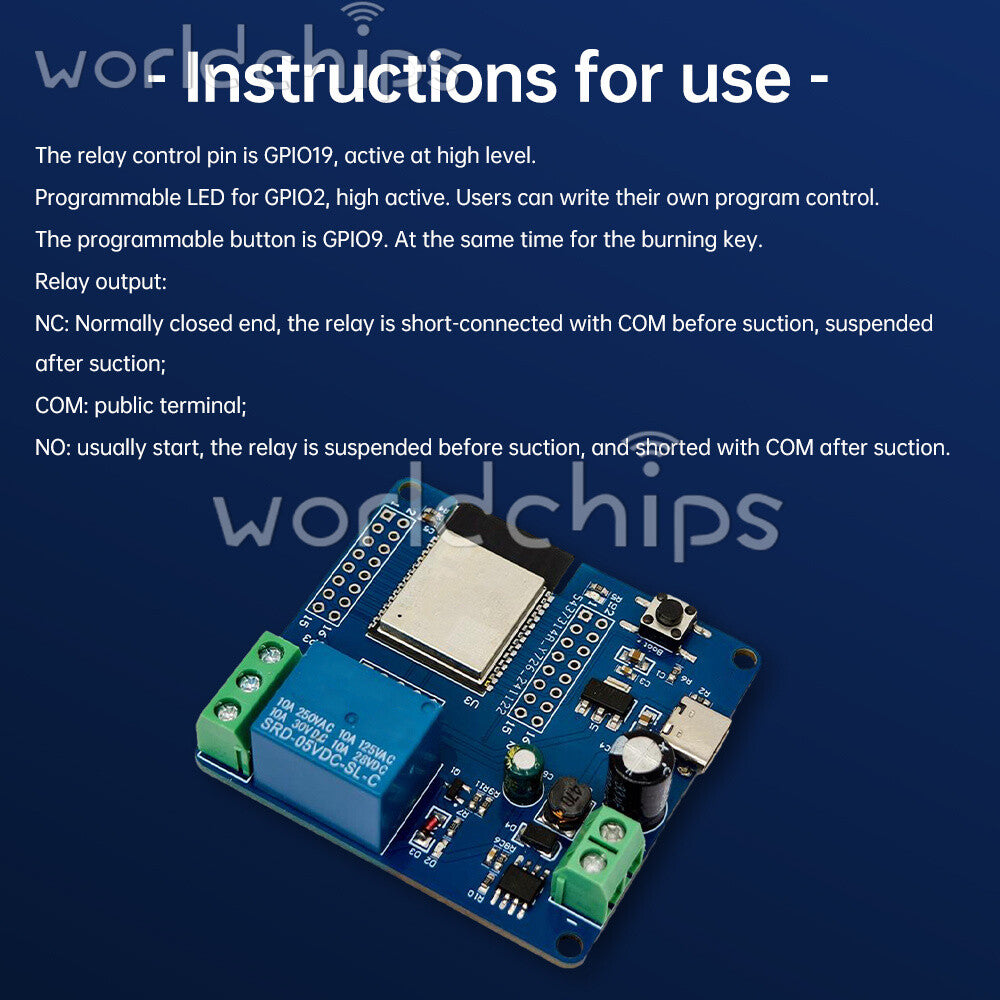 Type-C ESP32-C6 WIFI Bluetooth Development Board Single Channel Relay Module