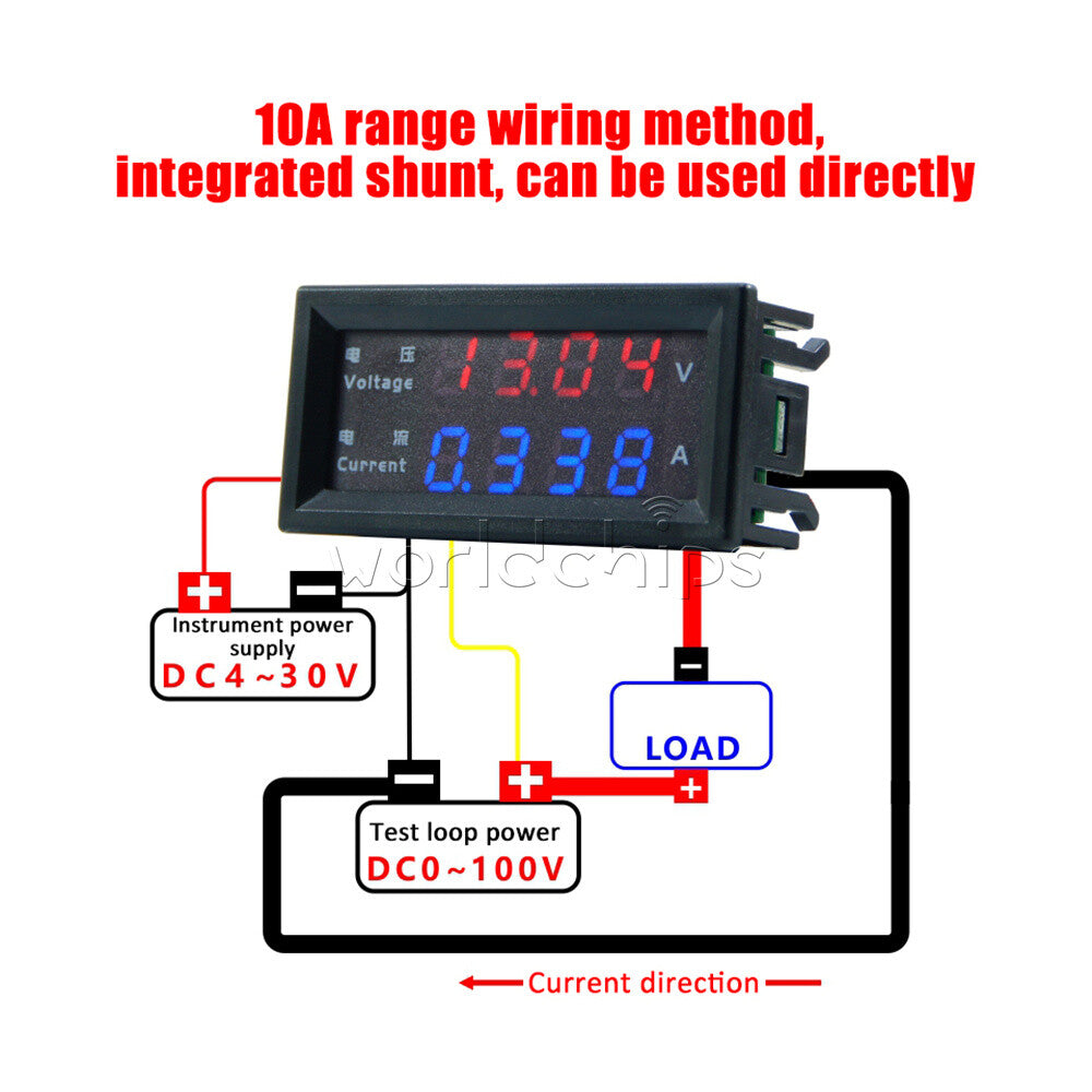 10PCS 4-Digital Dual LED DC0-200V 10A Voltmeter Current Ammeter Meter M4430