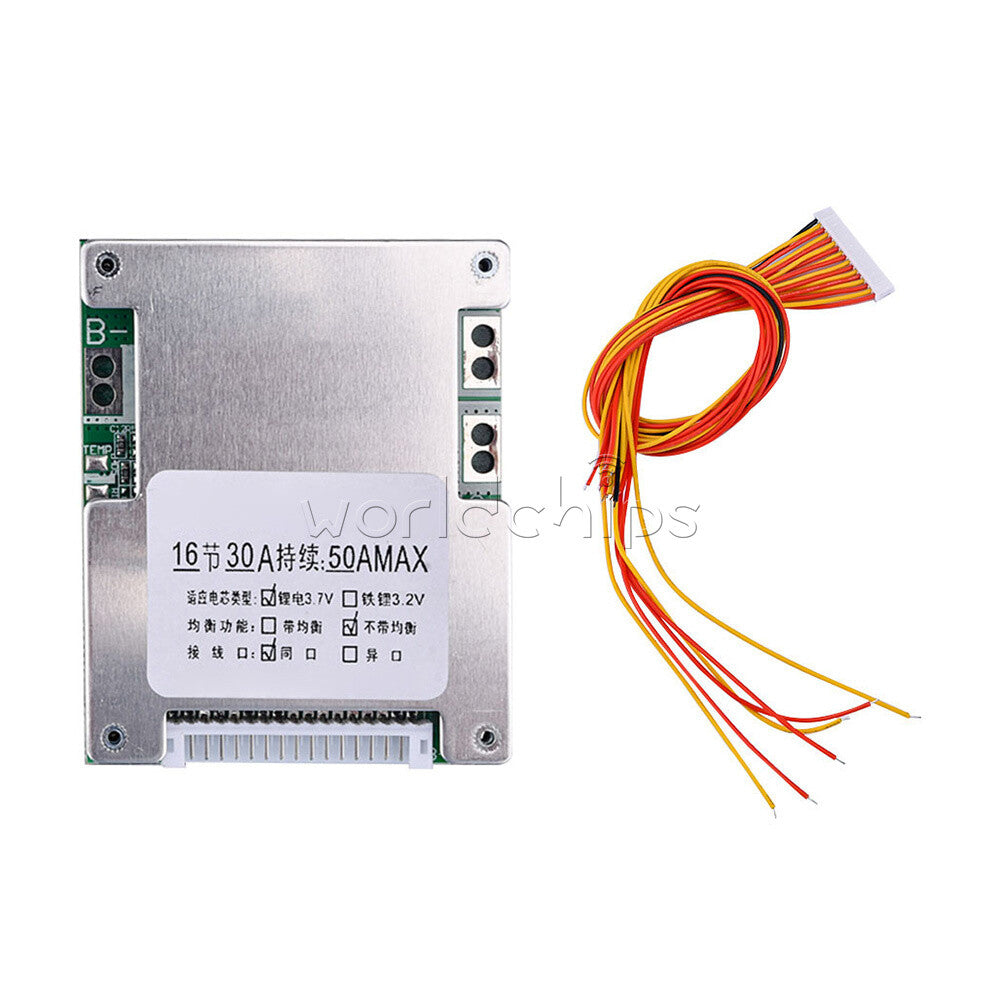 16S 60V 50A Same-port Battery Protection Board With Temperature Control Cable