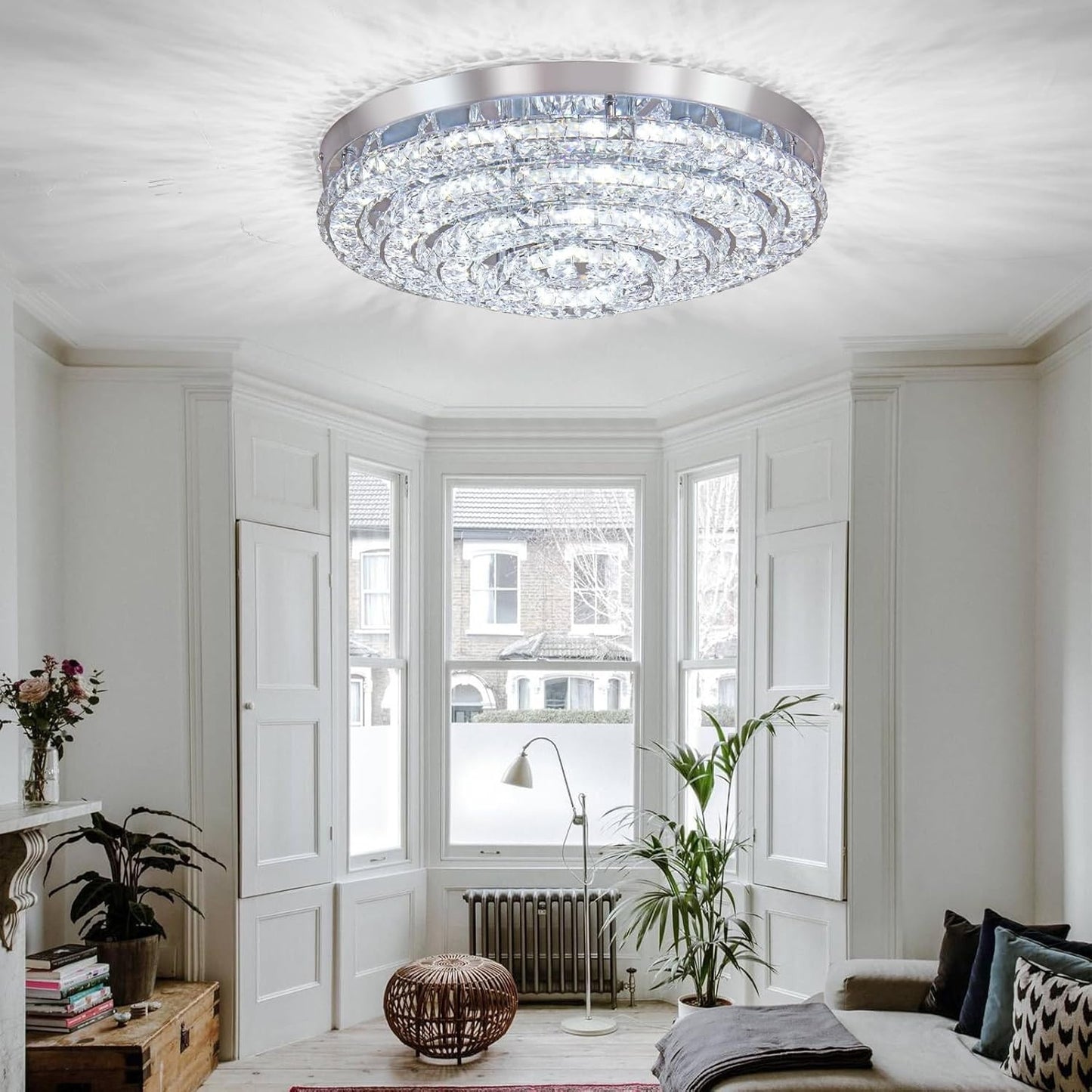 Four Rings Round LED Chandelier, Flush Mount Ceiling Lamp 4000K Cool White