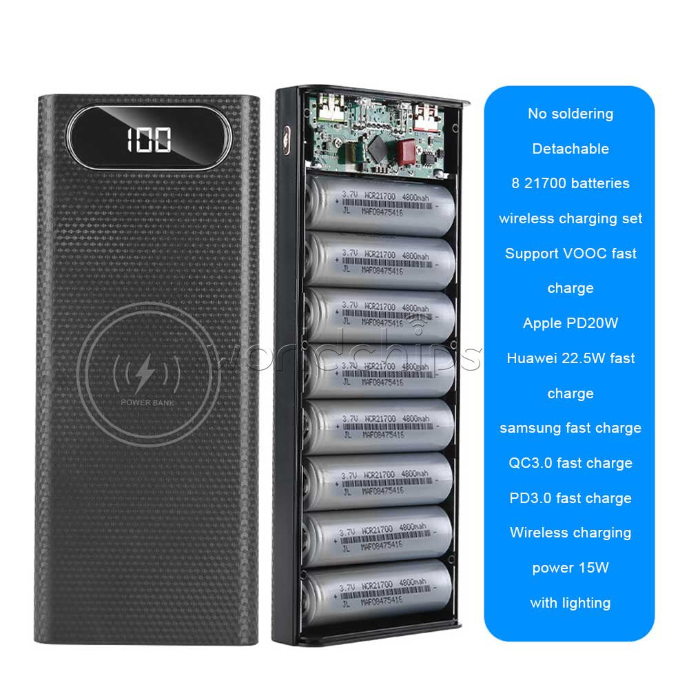 Removable Battery Power Bank DIY 8 Batteries Fast Wireless Charging Welding-Free