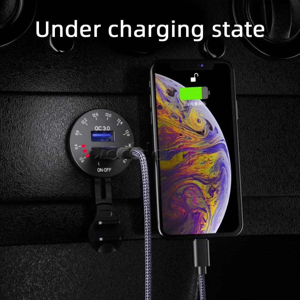 QC3.0 Dual-USB Car Charger Socket LED Digital Voltmeter Voltage Meter DC12V~24V