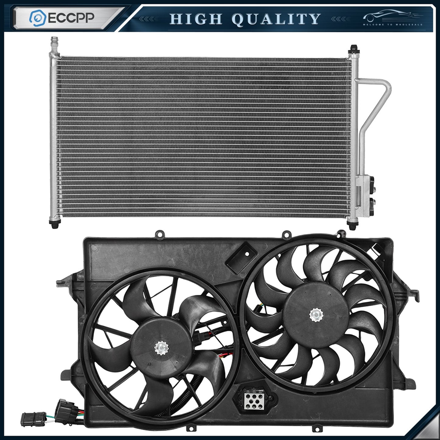 Electric AC Condenser Cooling Fan Kit For 2005 2006 2007 Ford Focus