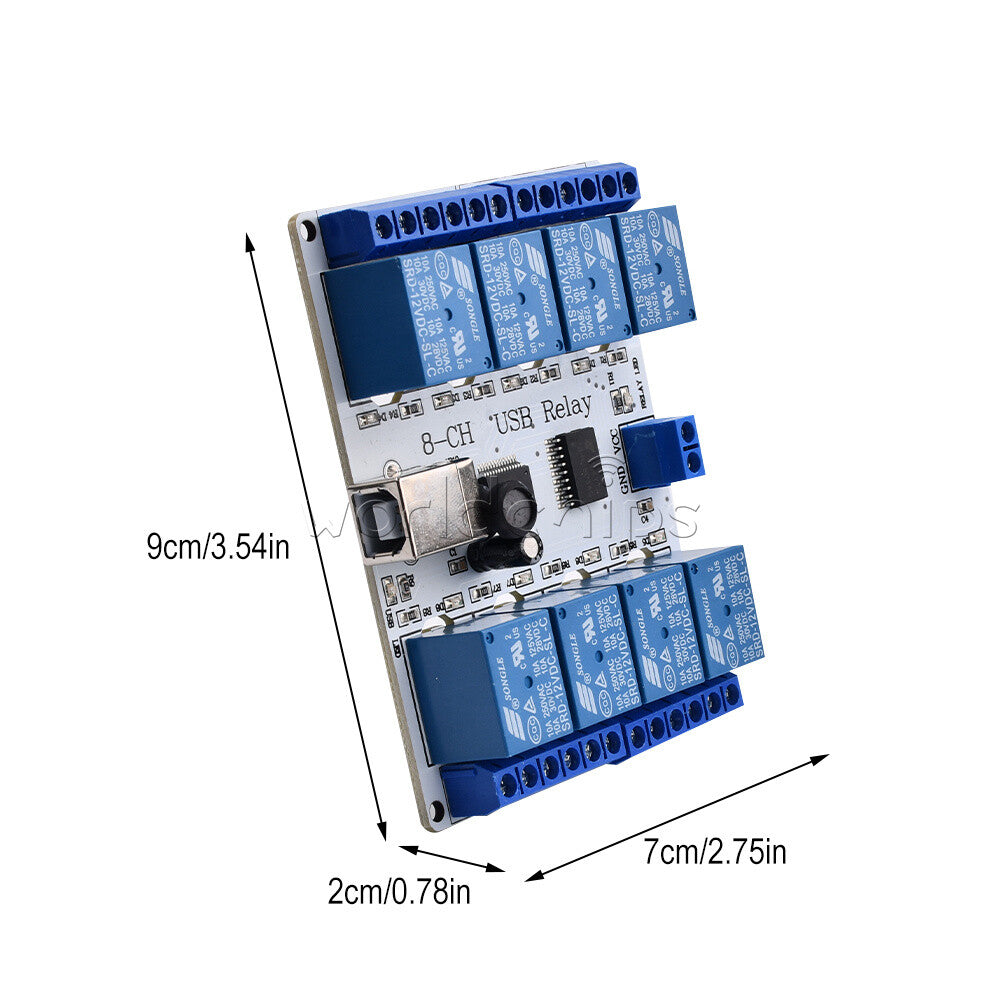8 Channel 12V DC USB Type-B Relay Board Module Controller for Automation Robotic