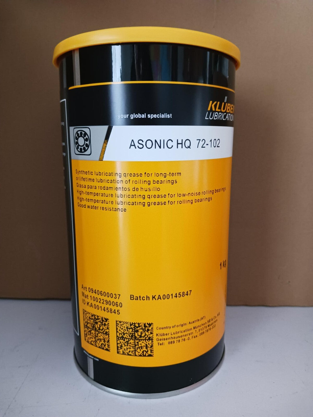 KLUBER Lubrication ASONIC HQ 72-102 Grease 1Kg (2.2 LB)  free ship