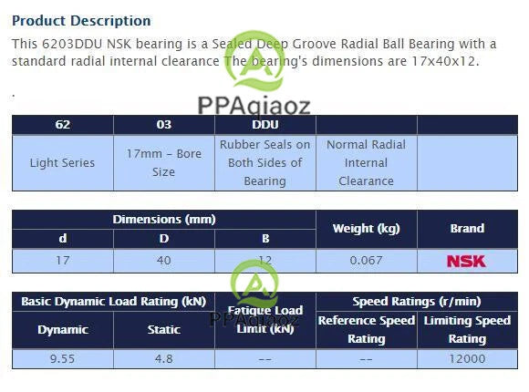 10PCS NSK 6203 DDU Deep Groove Radial Ball Bearing 17x40x12mm #P