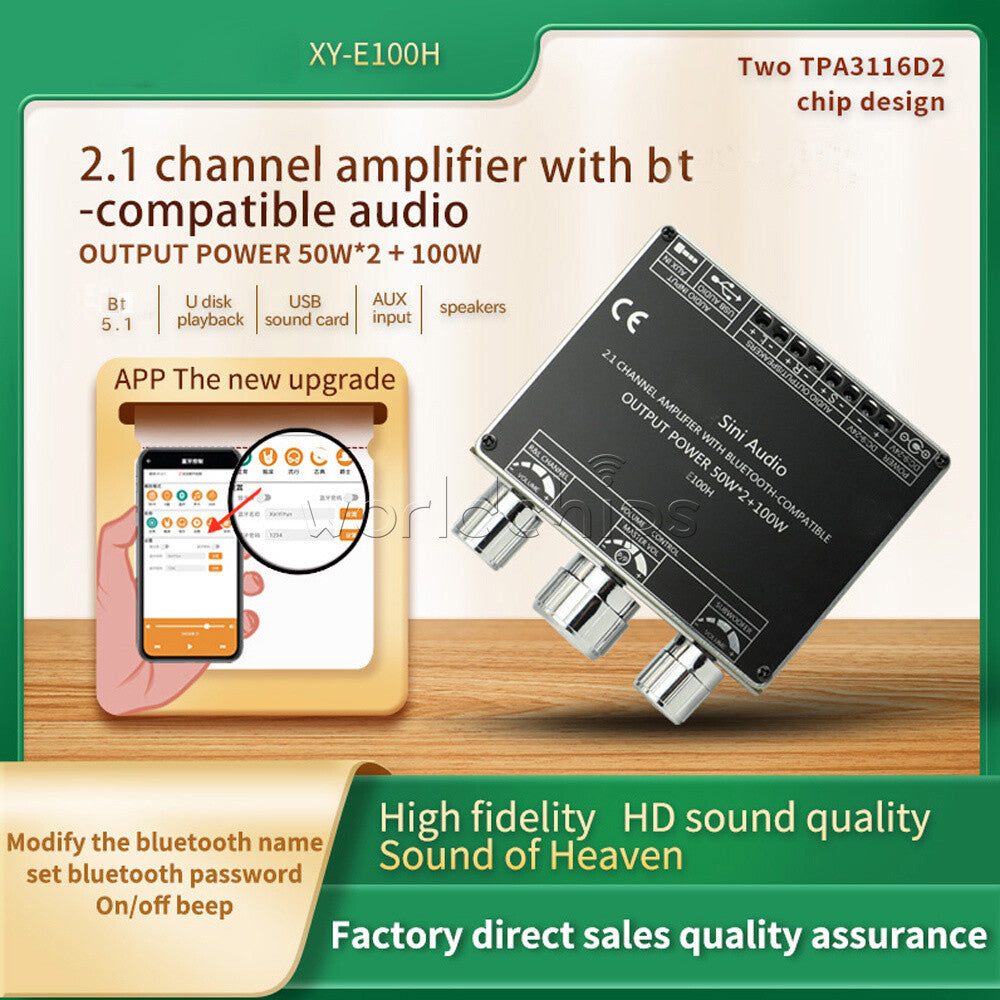 E100H 2.1 channel Bluetooth Audio Amplifier Board Module High&Low Bass Subwoofer