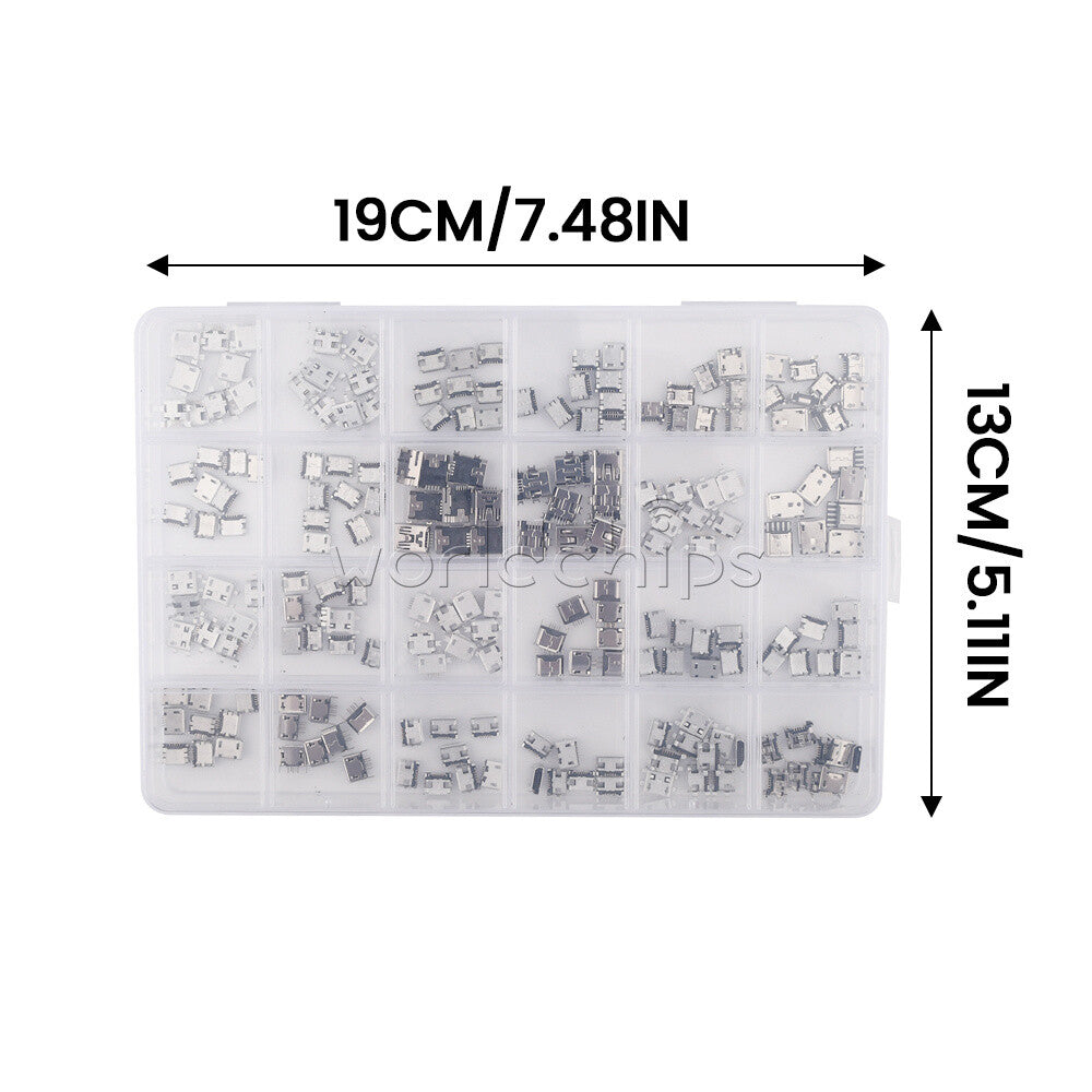 240PCS 24 Kinds Of Micro USB Female Plug Boxed Android Charging Tail Plug