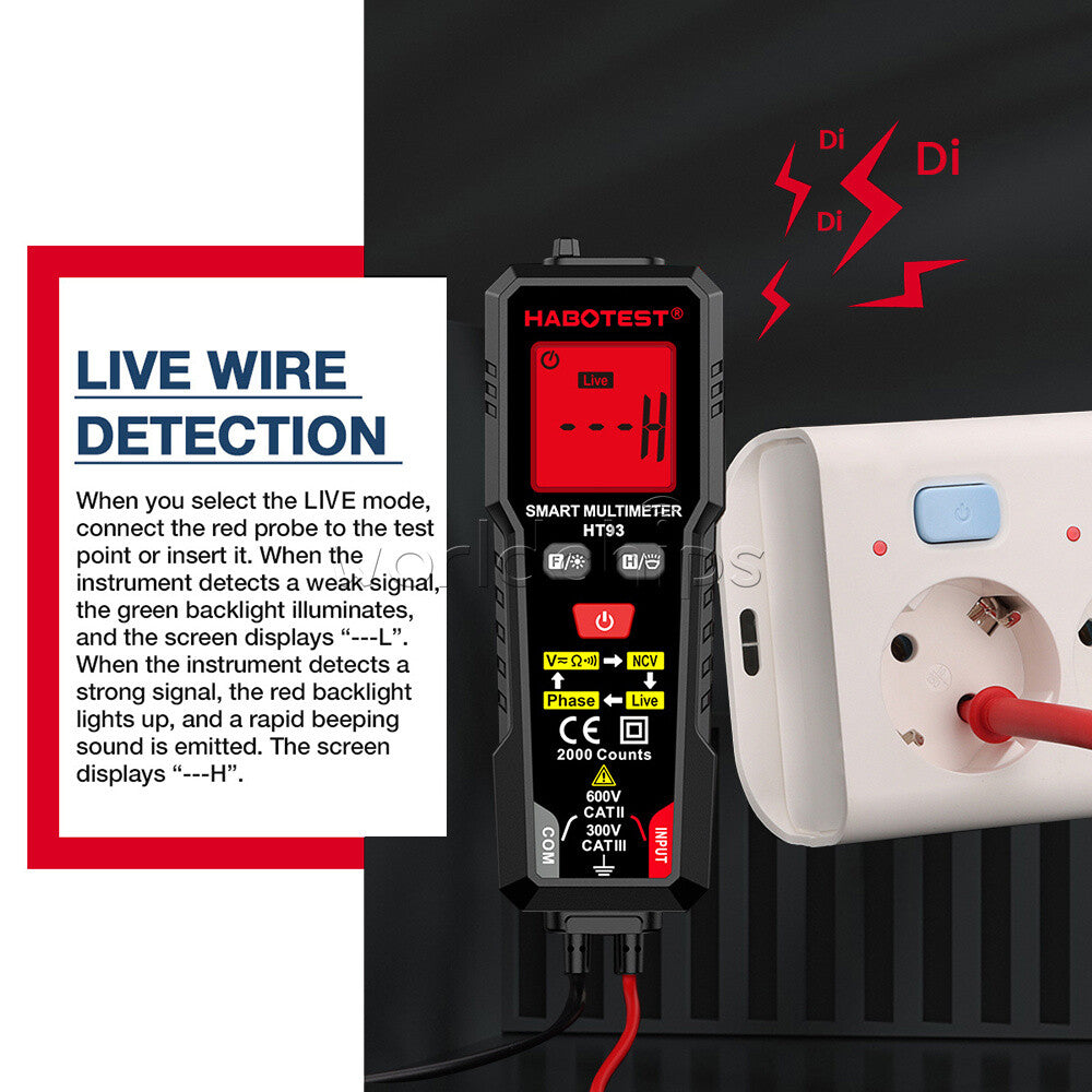 HABOTEST HT93 Digital Multimeter Smart Meter 2000 Counts Volt AC/DC NCV Tester