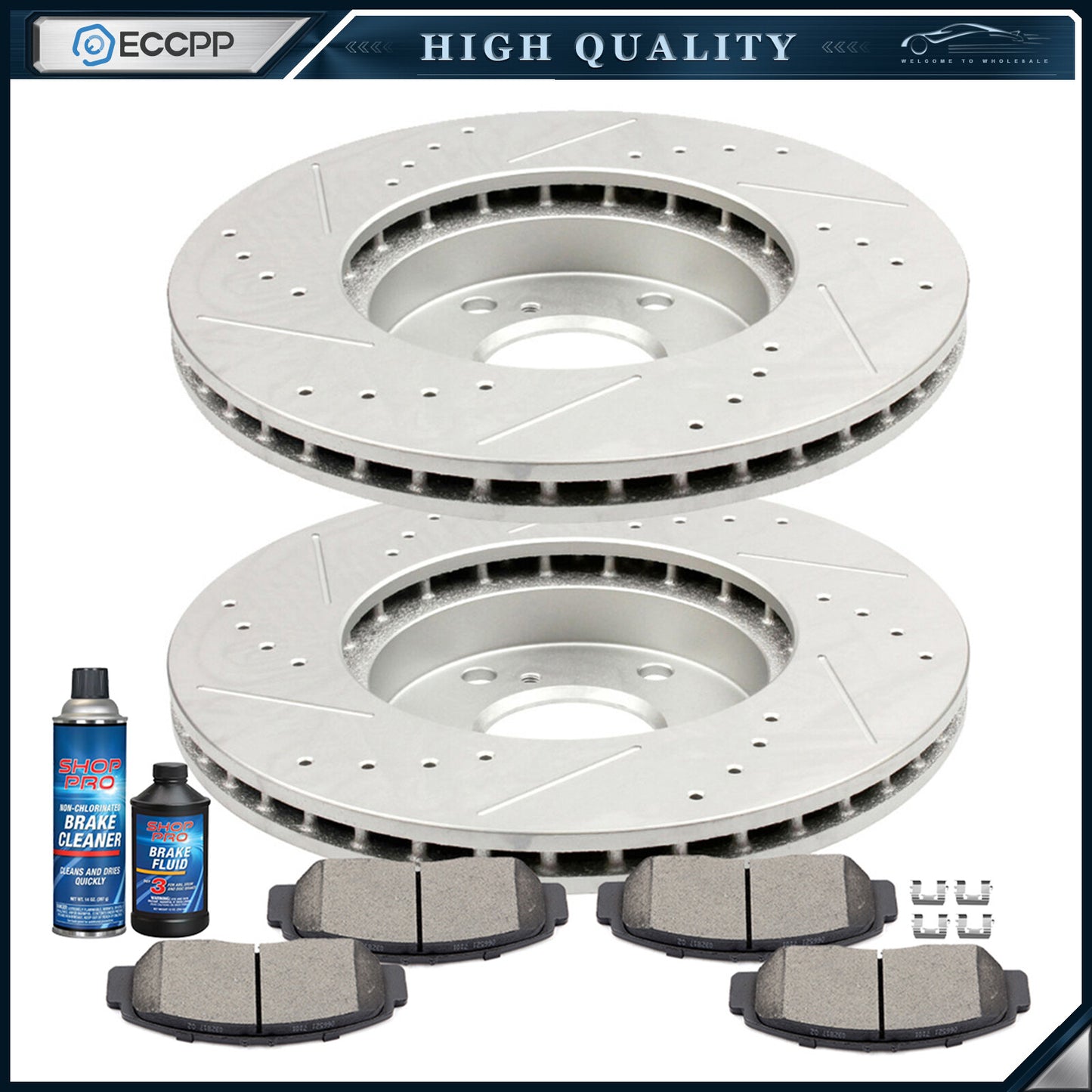 For 07 Honda Accord Sedan Front Brake Rotors And Ceramic Pads Drilled & Slotted