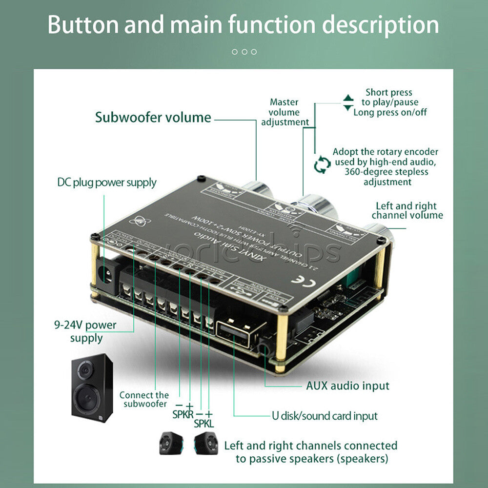 E100H 2.1 channel Bluetooth Audio Amplifier Board Module High&Low Bass Subwoofer