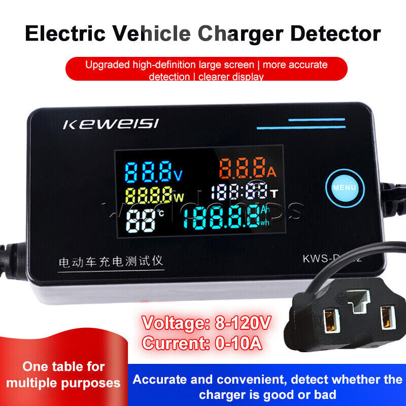 Electric Vehicle Charger Detector Voltage Current Meter Power Temp Tester 8-120V