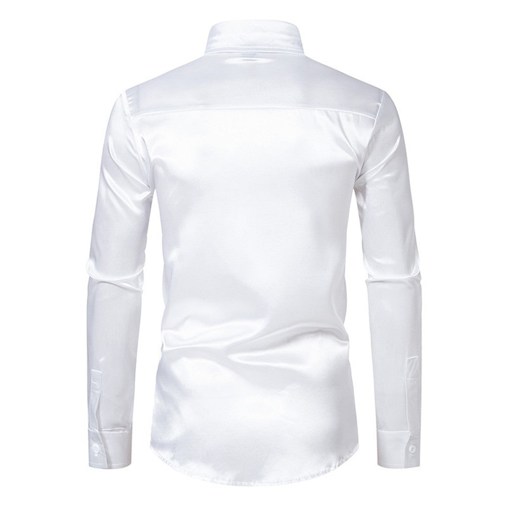 Trendy Mens Slim Fit Satin Silk Long Sleeve Shirt Button Down Party Shirts
