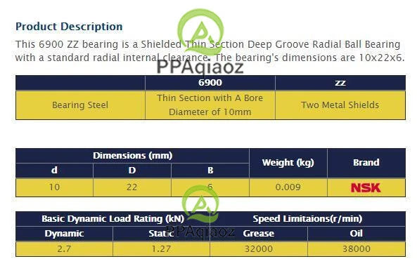 2PCS NSK 6900 ZZ Deep Groove Radial Ball Bearing 10x22x6mm #P