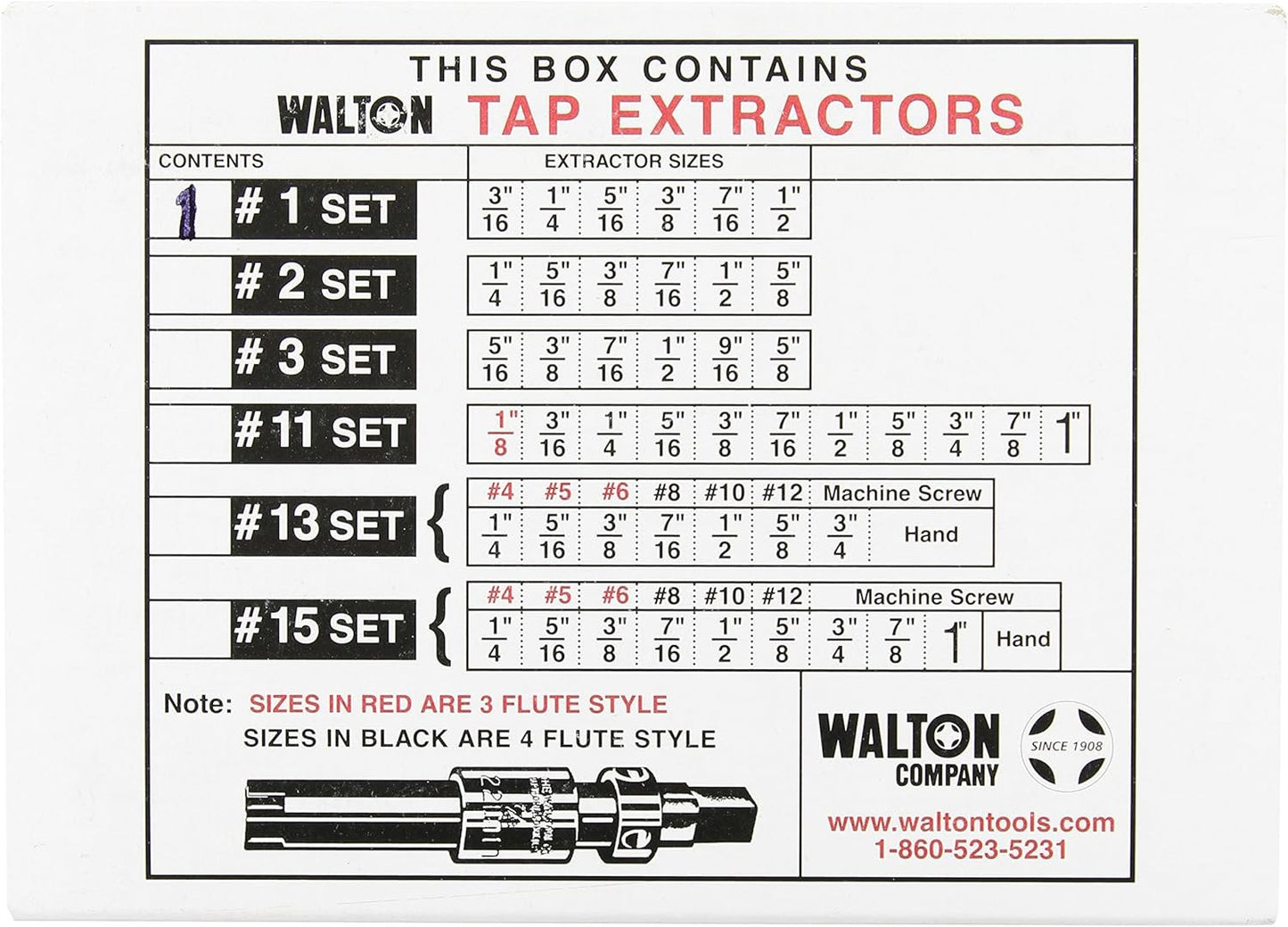 Tap Extractor Set, 18001, for Removing Broken Taps, Multiple Sizes