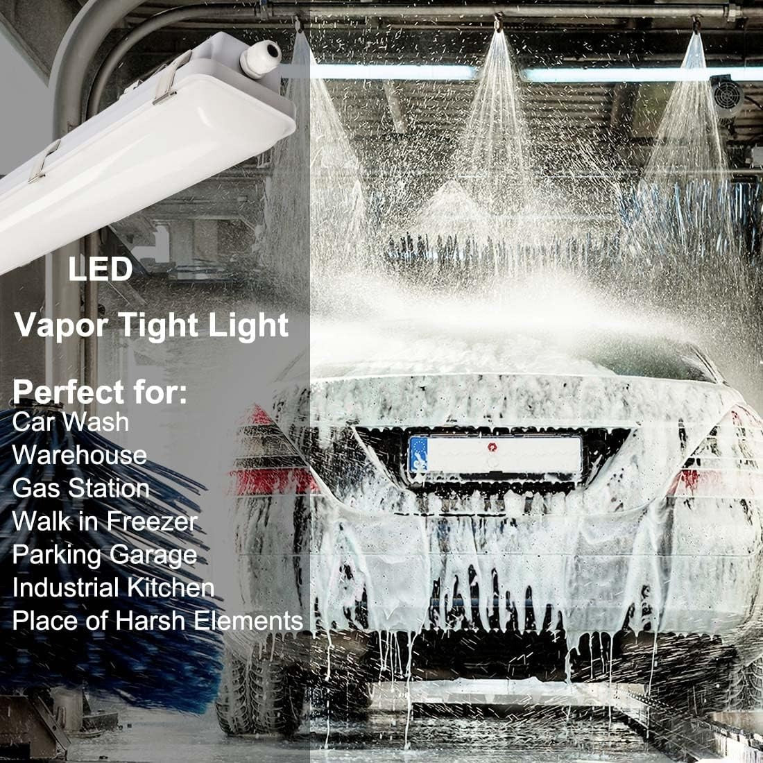 2-Pack 8FT LED Vapor Tight Light, 120-100-80W Tunable IP66 Waterproof