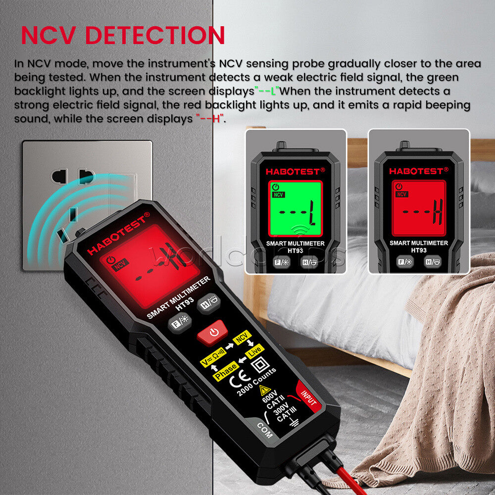 HABOTEST HT93 Digital Multimeter Smart Meter 2000 Counts Volt AC/DC NCV Tester