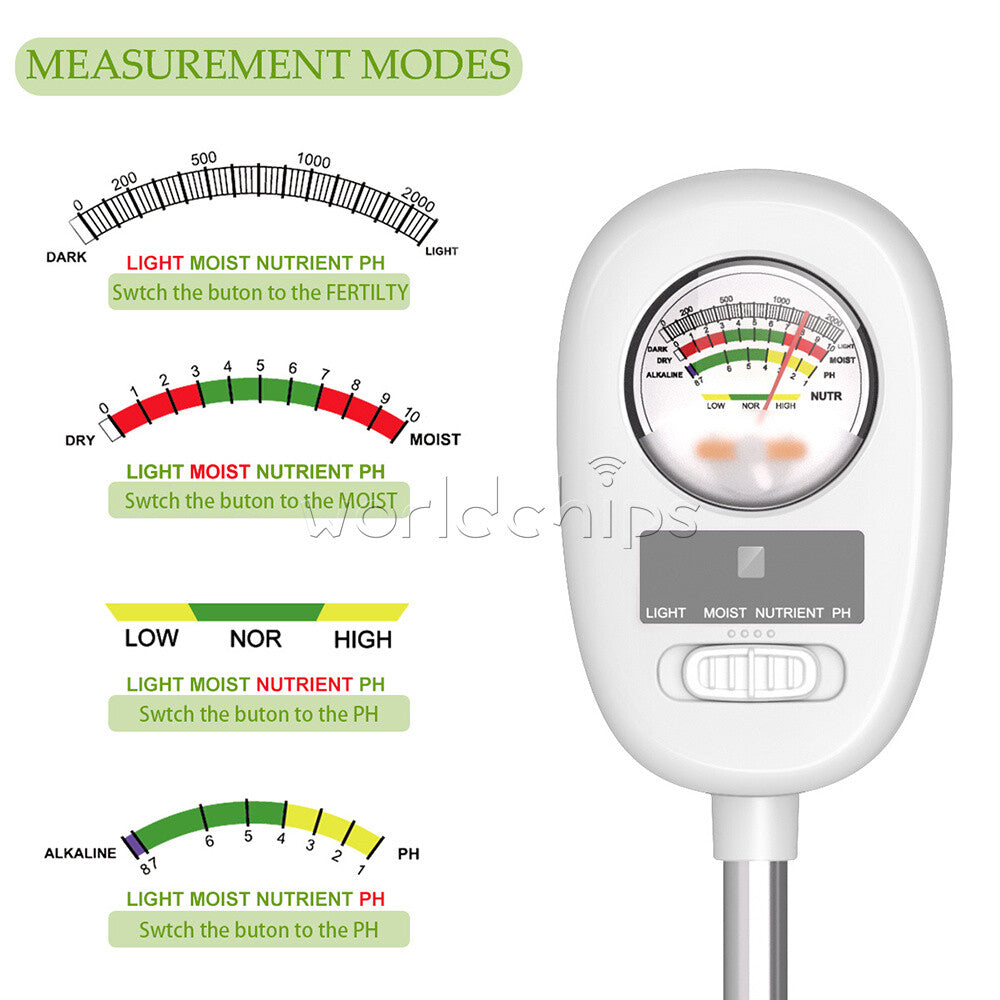 4 in 1 Soil PH Meter Sunlight Fertility Hygrometer Rotatable Folding Soil Tester