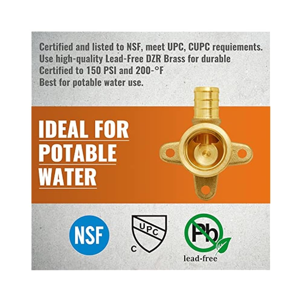 4-Pack 1/2" Pex Drop Ear Elbow, No Lead Brass, UPC, ASTM F1807