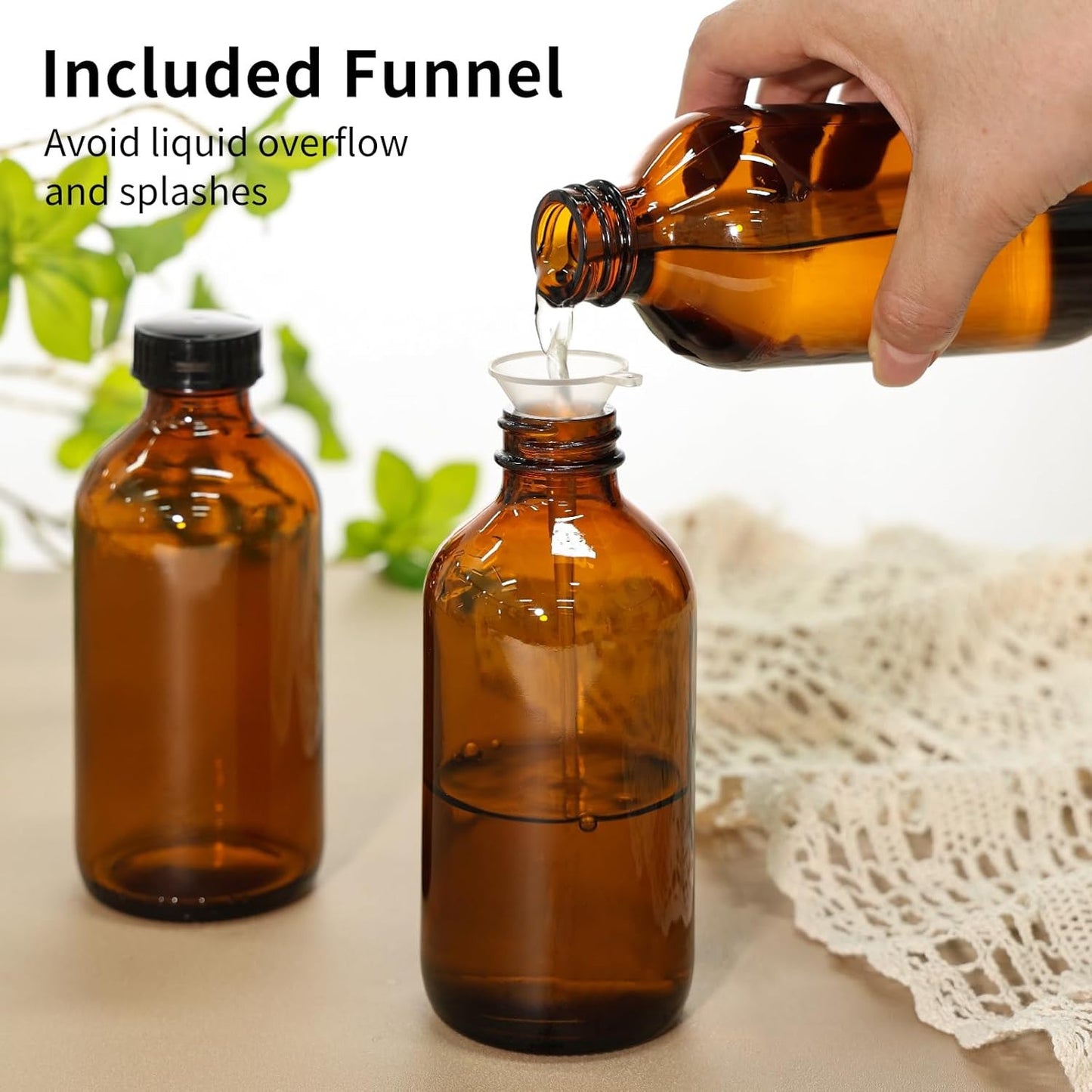 24 Pack 8oz Amber Glass Boston Round Bottles, Airtight, Leak-Proof,Phenolic Caps