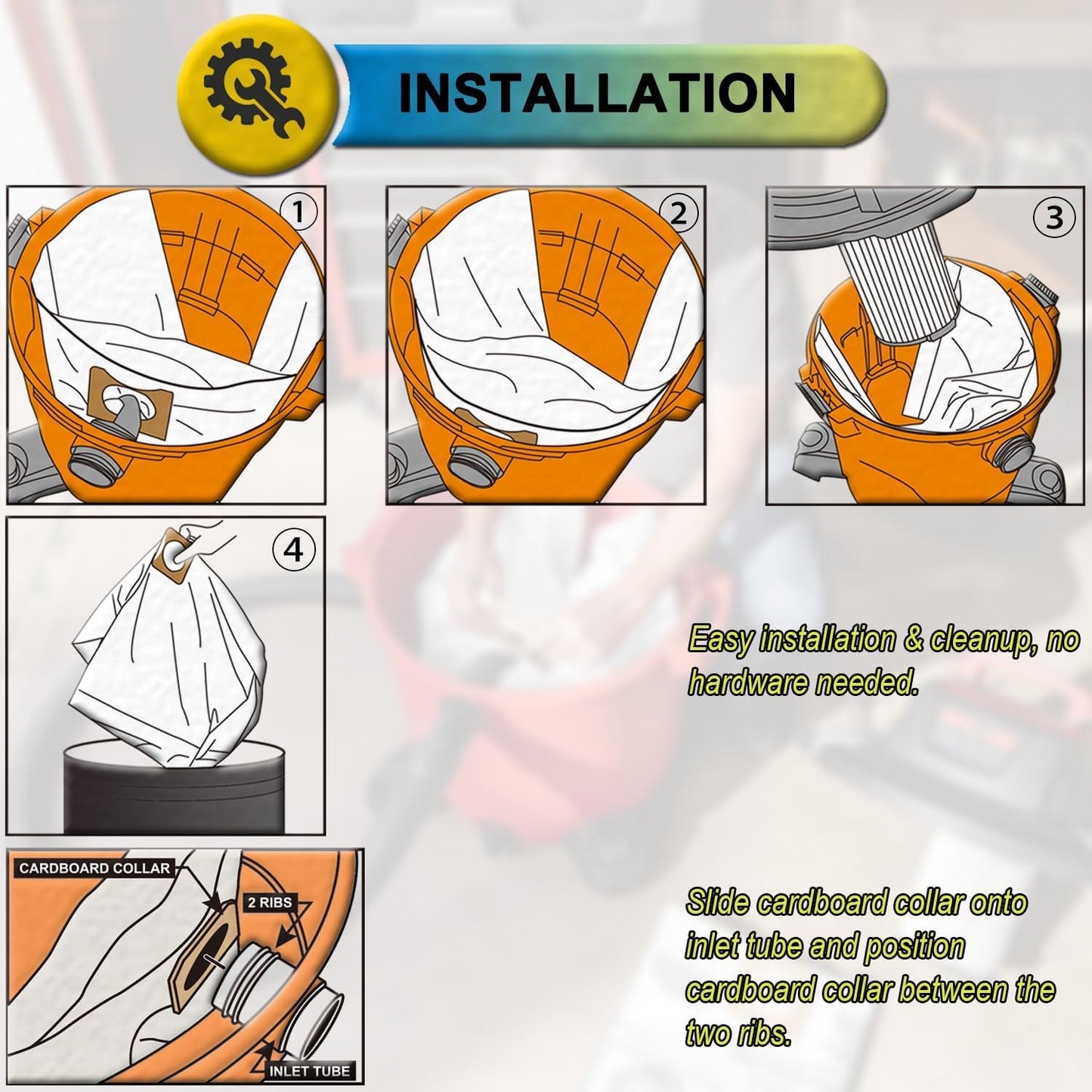 5 Pack VF3502 Replacement for Rigid Shop Vac Bags Size A, Compatible with RIDGID