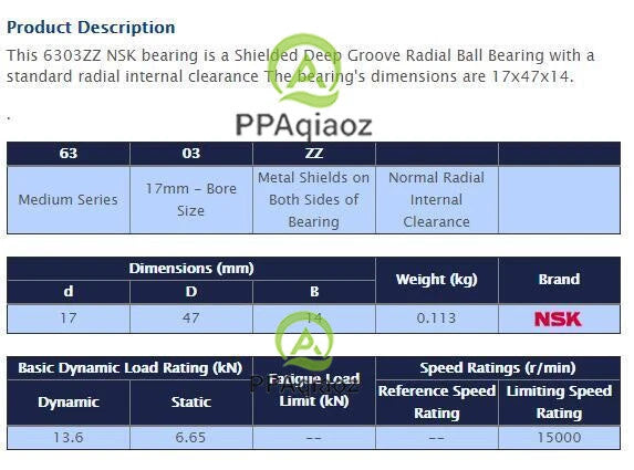 5PCS NSK 6303 ZZ Deep Groove Radial Ball Bearing 17x47x14mm #P