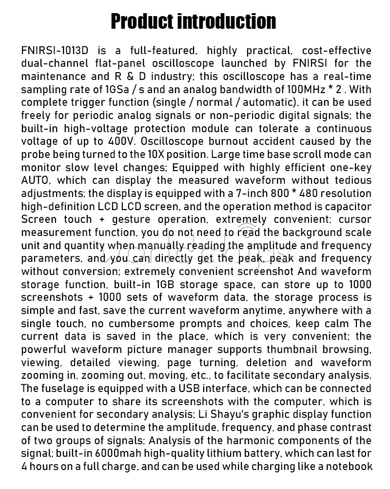 FNIRSI 1013D 7 Inches Digital Tablet Oscilloscope Dual Channel 100MHz Bandwidth