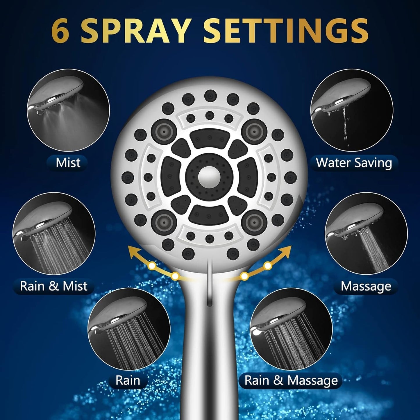 6 Spray Modes High Pressure Handheld Showerhead Set Upgraded 5 Inches Shower Hea