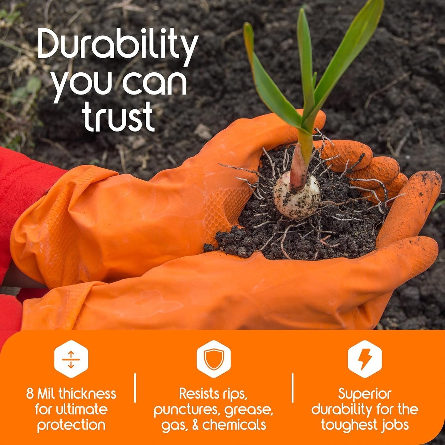 Inspire Heavy Duty Orange Nitrile Gloves | ULTRA 8 Mil Diamond Textured Grip | I