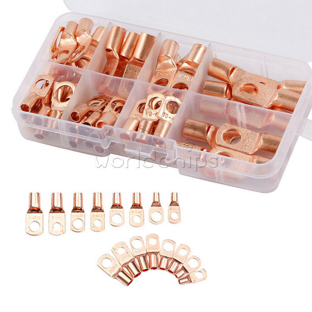 60PCS Battery Lugs Terminal Ring Connector Tinned Copper Wire Terminals Kit