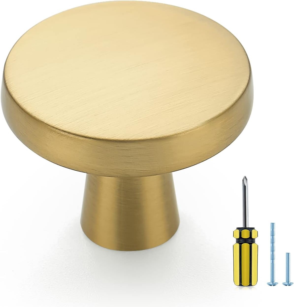 30-Pack Solid Cabinet Knobs, Round Pulls, Brushed Brass Finish
