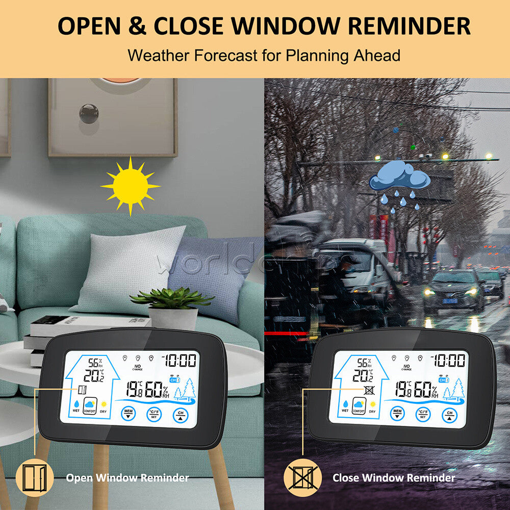 Wireless Indoor Outdoor Thermometer & Hygrometer Touch Screen LCD Humidity Gauge