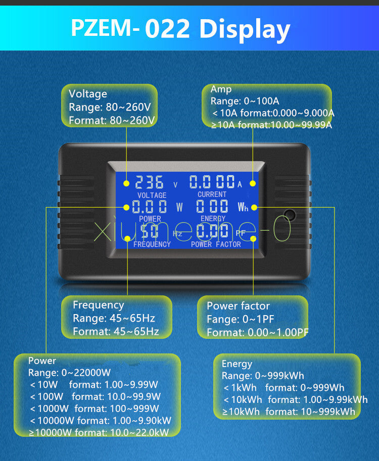 AC 80~260V 100A Single Phase Digital Ampermeter Power Energy Voltmeter Ammeter M