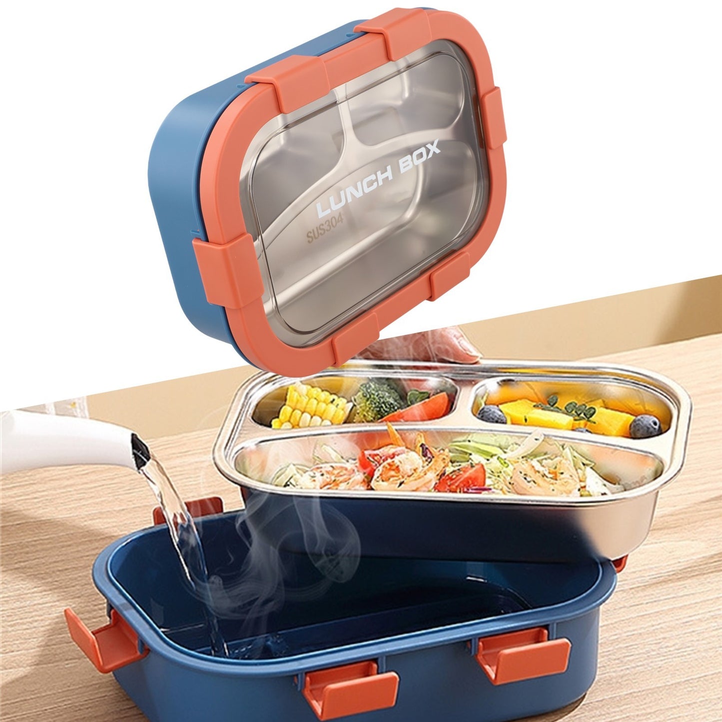 Three Compartment Stainless Steel Lunch Box Leakproof Container for Adults