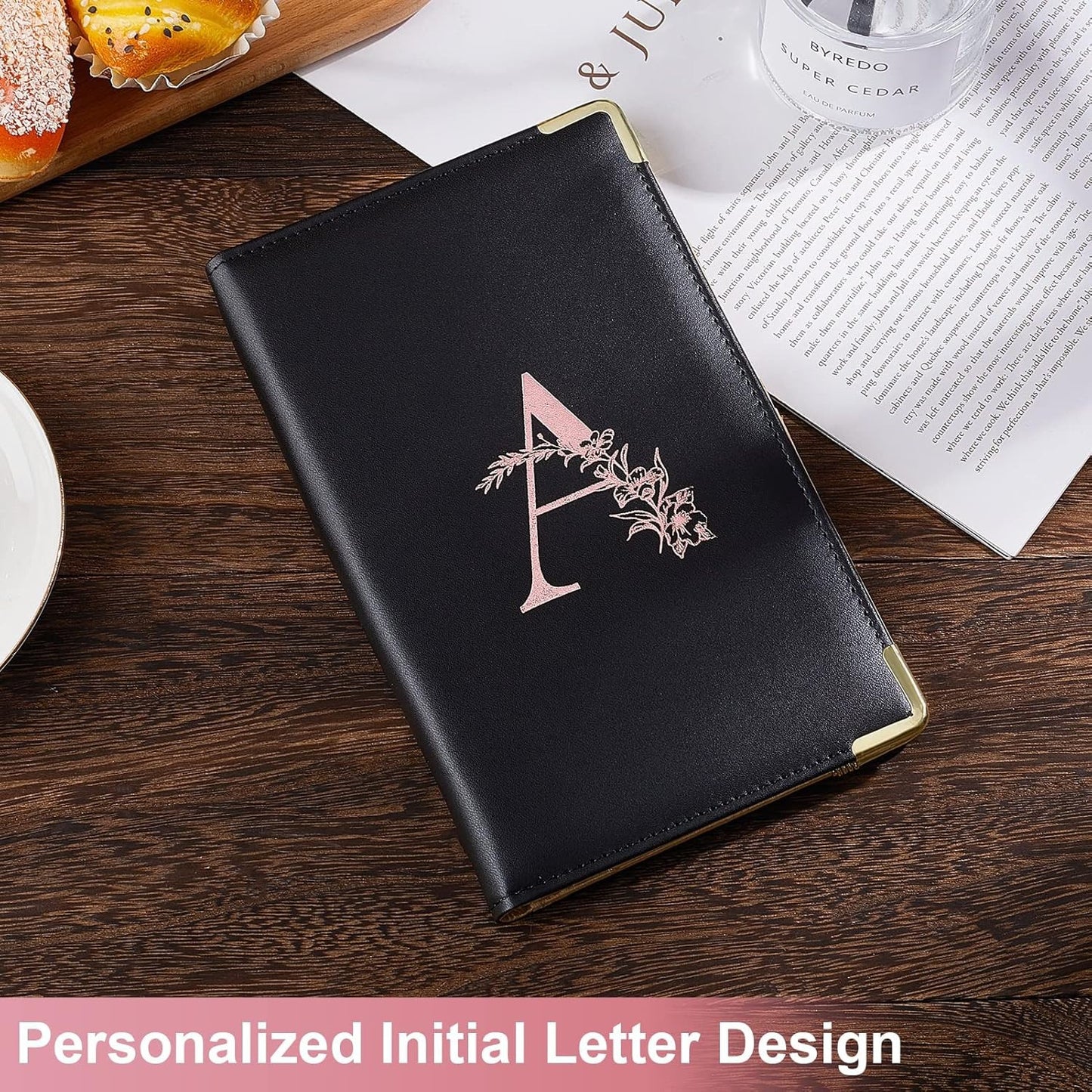 Alphabet Server Book for Waitress, Leather with Zipper Pocket, Fits Server Apron