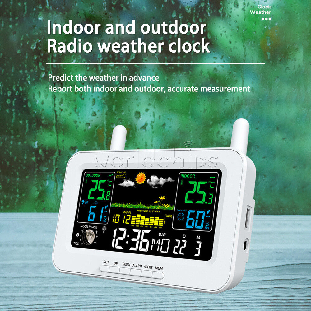 Wireless Thermometer Hygrometer Weather Station Color Screen Clock Calendar