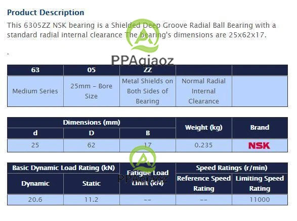 5PCS NSK 6305 ZZ Deep Groove Radial Ball Bearing 25x62x17mm #P