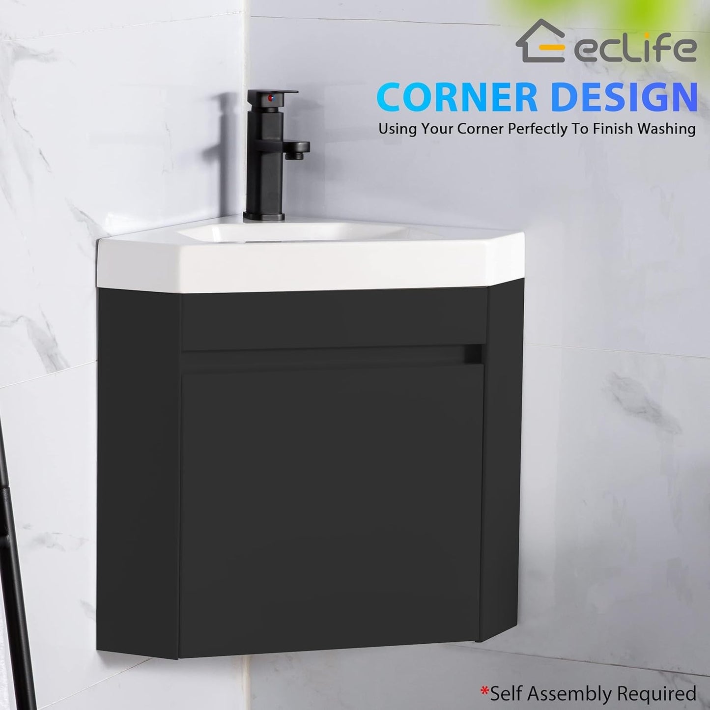 Corner Bathroom Vanity Sink Combo, 22" Wall Mounted with White Resin Sink