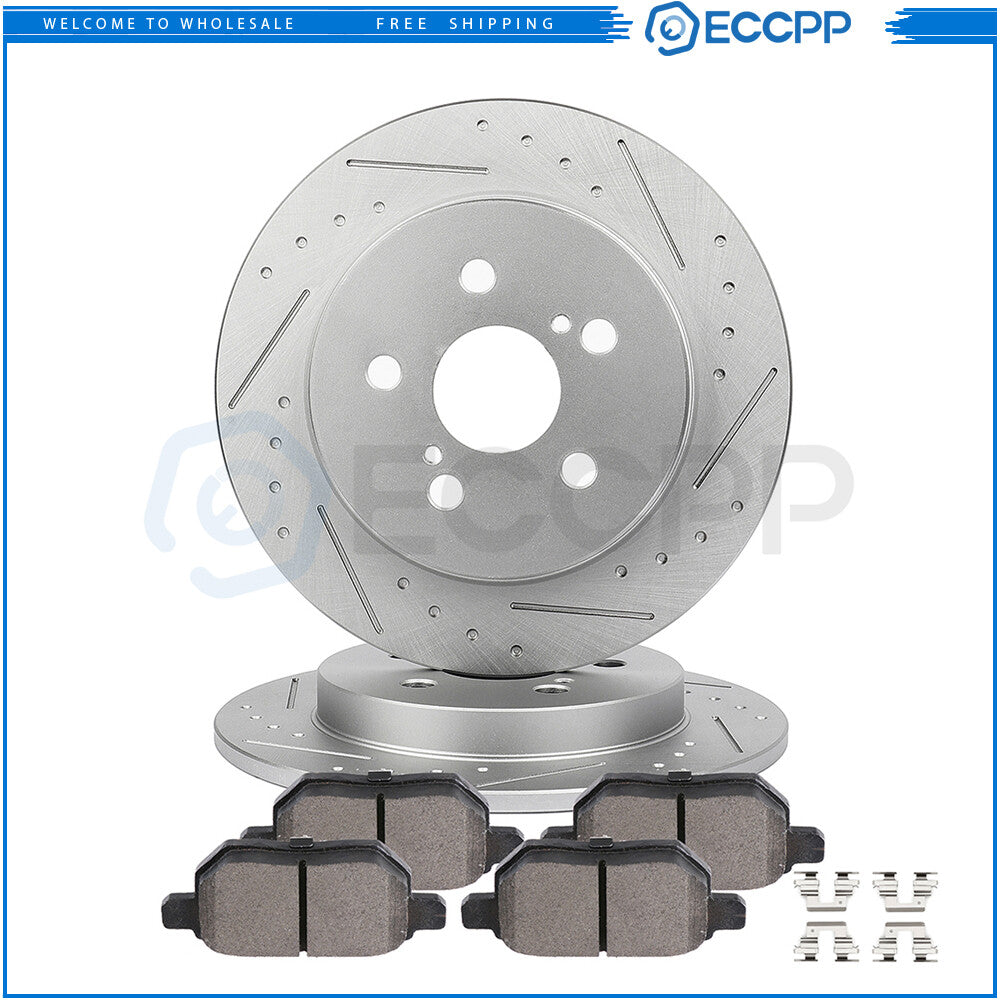 Rear Brake Rotors And Ceramic Pads Slotted For Toyota for Corolla 2016