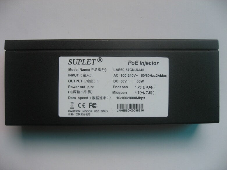 SUPLET LAS60-57CN-RJ45 56V 60W 1.07A Haikang With Power cord POE power module