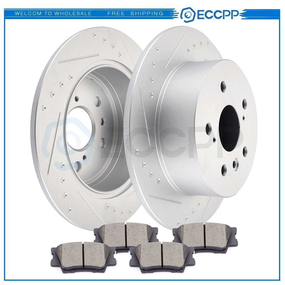 Rear Slotted Ceramic Brake Pads And Rotors For 13-16 Lexus ES300h Toyota Avalon