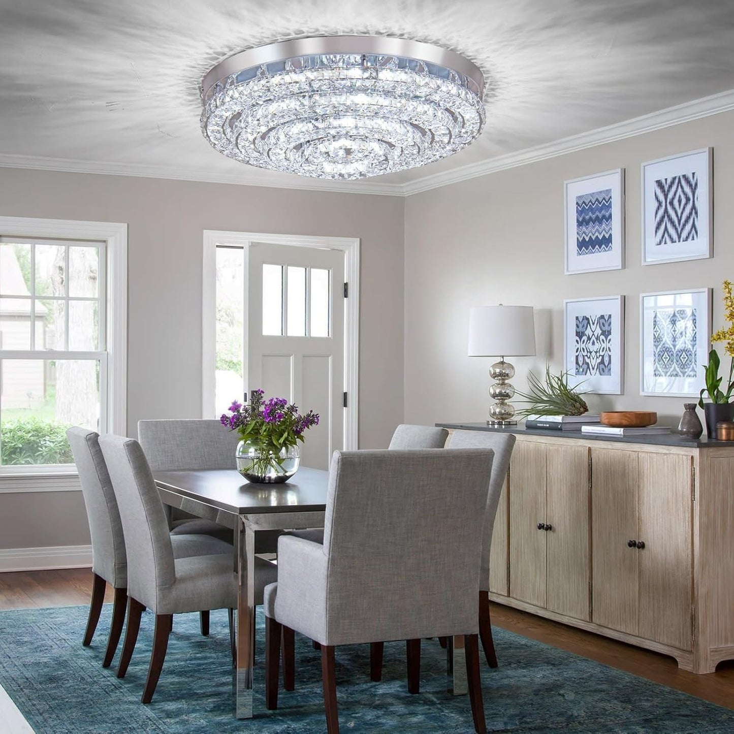 Four Rings Round LED Chandelier, Flush Mount Ceiling Lamp 4000K Cool White