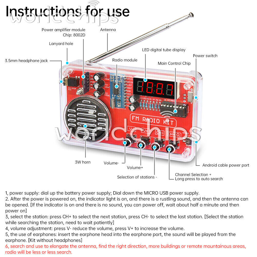 50-108MHZ FM Radio DIY Electronic Kits Soldering Practice Loose Part With Shell