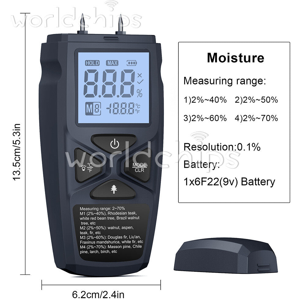 Digital Wood Moisture Meter Detector Tester Wood Firewood Paper Cardboard ℃/℉