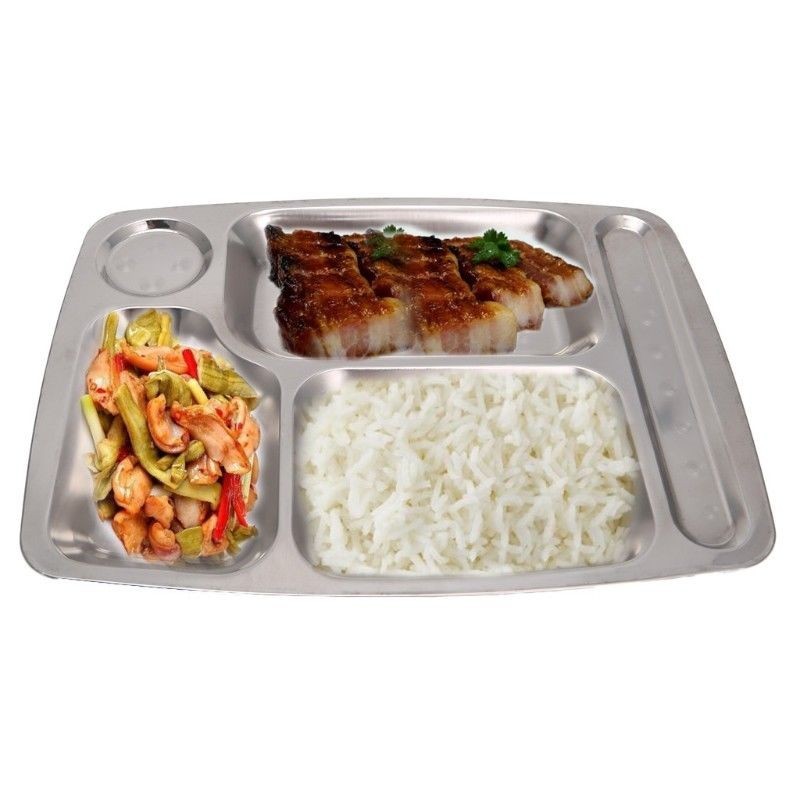 Stainless Steel Kids Snack Tray School  Food Lunch Box Plate 4/5/6 Grids