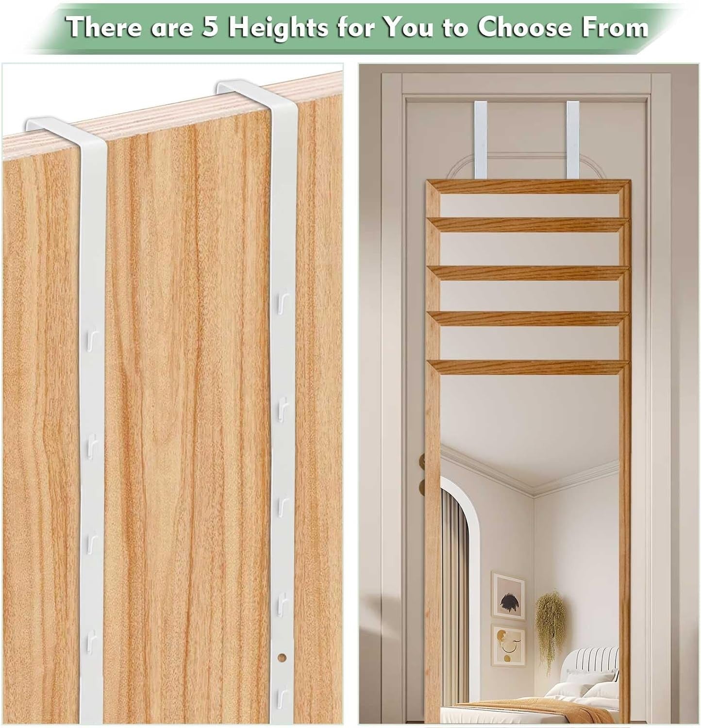 Over-Door Mirror Hanger Set, 2 Adjustable Brackets with Protective Lining, White