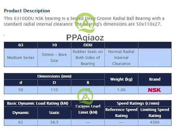 1PC NSK 6310 DDU Deep Groove Radial Ball Bearing 50x110x27mm #P